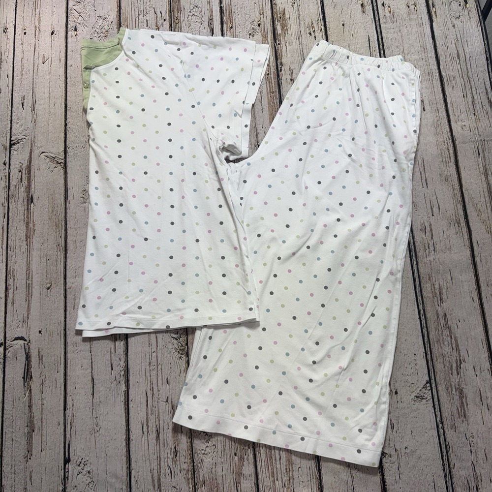 Cuddledown Pajama Set Size XXL White Polka Dot 100% Pima Cotton Knit Cottagecore
